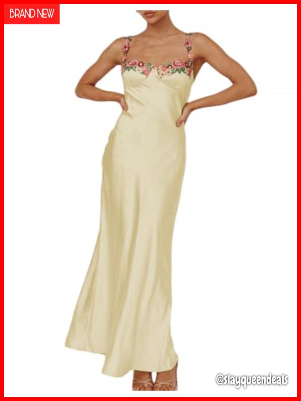 Satin Spaghetti Strap Floral Maxi Dress for Women Wedding Guest
